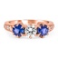Custom Vintage Inspired Three Stone White and Blue Sapphire Ring