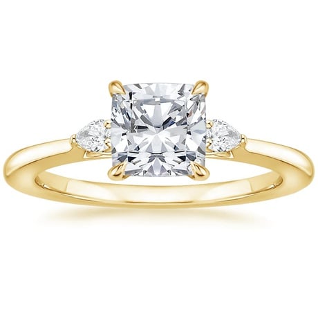 18K Yellow Gold Perfect Fit Three Stone Pear Diamond Ring with Luxe Ballad Diamond Ring