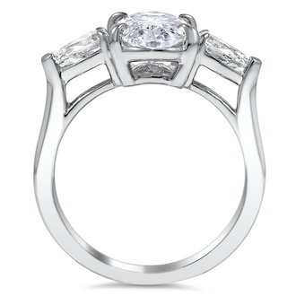 Custom Three Stone Diamond Engagement Ring with Pear Shaped Accents