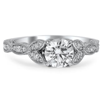 Custom Ornate Leaf and Vintage Scroll Diamond Ring
