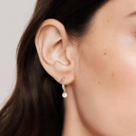 Cultured Pearl and Diamond Drop Huggie Earrings