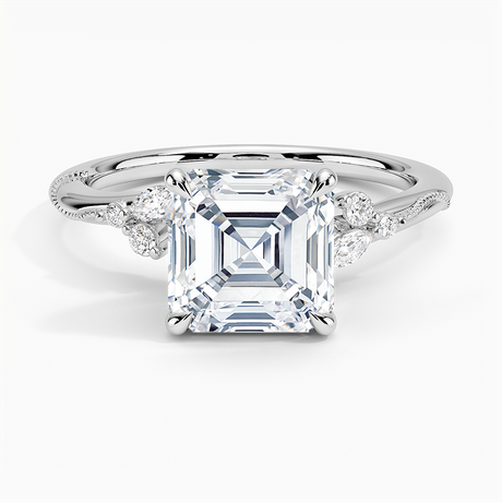 18K White Gold Camellia Milgrain Diamond Ring