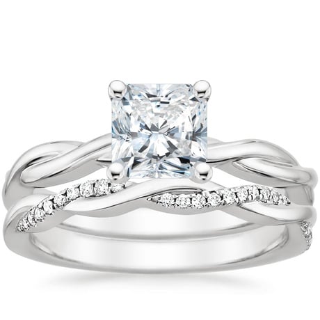 18K White Gold Twisted Vine Ring with Petite Twisted Vine Diamond Ring (1/8 ct. tw.)