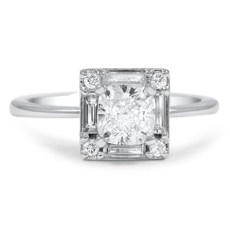 Custom Vintage Style Baguette Halo Diamond Ring