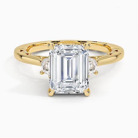 18K Yellow Gold Tacori Lunetta Crescent Three Stone Diamond Ring