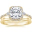 18K Yellow Gold Luxe Aria Halo Diamond Ring with Petite Comfort Fit Wedding Ring