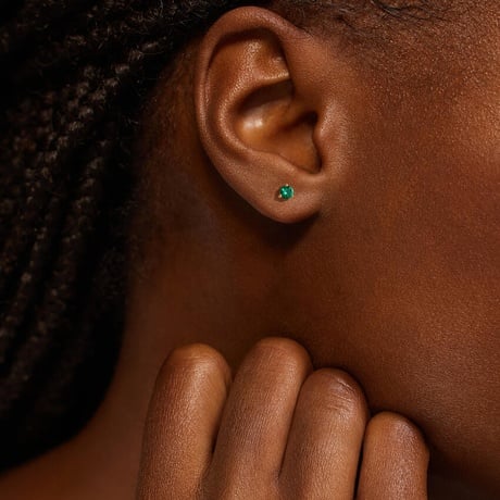 Lab Emerald Birthstone Stud Earrings