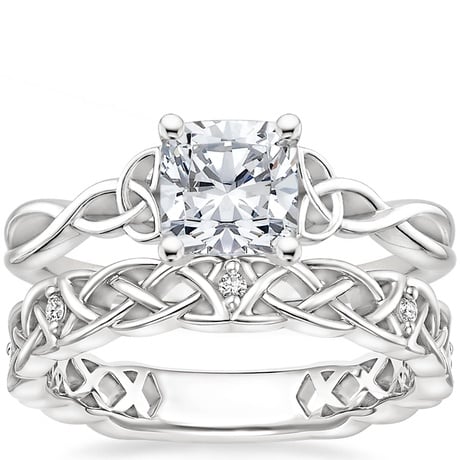 18K White Gold Entwined Celtic Love Knot Ring with Celtic Knot Diamond Ring