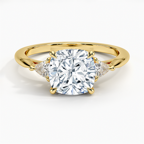 18K Yellow Gold Trillion Cut Three Stone Diamond Ring