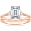 14K Rose Gold Trillion Three Stone Diamond Ring with Petite Curved Wedding Ring