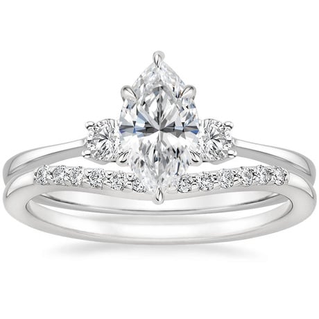 18K White Gold Selene Diamond Ring with Petite Curved Diamond Ring