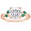 14K Rose Gold Willow Ring With Lab Emerald Accents, smalltop view