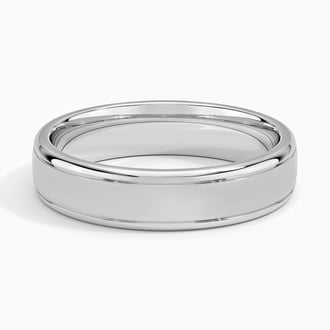 Beveled Edge High Polish with Grooves 5mm Wedding Ring in 18K White Gold