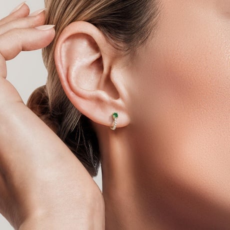 Taylor Lab Emerald and Lab Diamond Huggie Earrings (1/10 ct. tw.) in 14K Yellow Gold