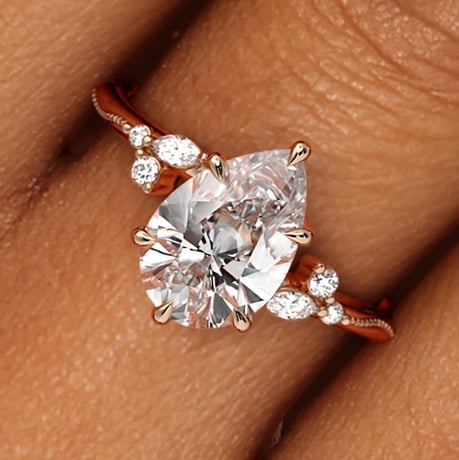 14K Rose Gold Camellia Milgrain Diamond Ring