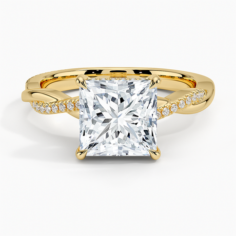 18K Yellow Gold Petite Twisted Vine Hidden Halo Pavé Diamond Ring