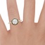 18K Yellow Gold Waverly Halo Diamond Ring with Black Diamond Accents, smallzoomed in top view on a hand