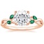 14K Rose Gold Willow Ring With Lab Emerald Accents, smalltop view