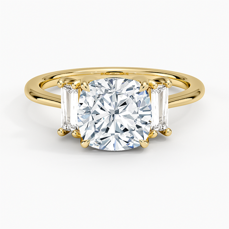 18K Yellow Gold Vertical Baguette Three Stone Diamond Ring