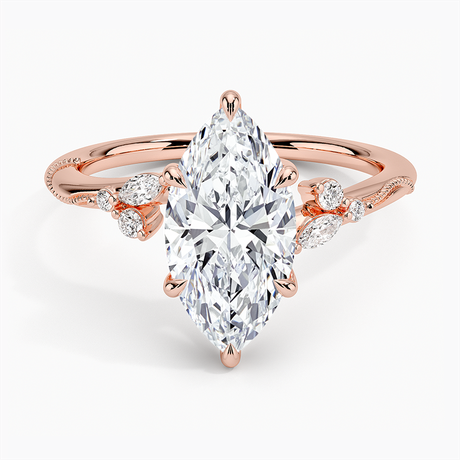 14K Rose Gold Camellia Milgrain Diamond Ring