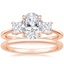 14K Rose Gold Princess Cut Three Stone Diamond Ring with Petite Comfort Fit Wedding Ring
