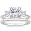 Platinum Princess Cut Three Stone Diamond Ring with Petite Comfort Fit Wedding Ring