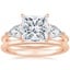14K Rose Gold Luxe Opera Three Stone Diamond Ring with Petite Comfort Fit Wedding Ring