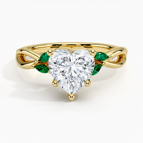 18K Yellow Gold Willow Ring With Lab Emerald Accents