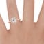 14K Rose Gold French Halo Diamond Ring, smallzoomed in top view on a hand