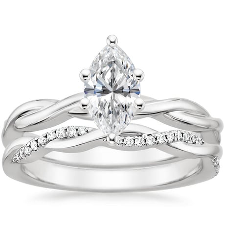 18K White Gold Twisted Vine Ring with Petite Twisted Vine Diamond Ring (1/8 ct. tw.)