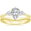 18K Yellow Gold Opera Diamond Ring with Petite Curved Wedding Ring
