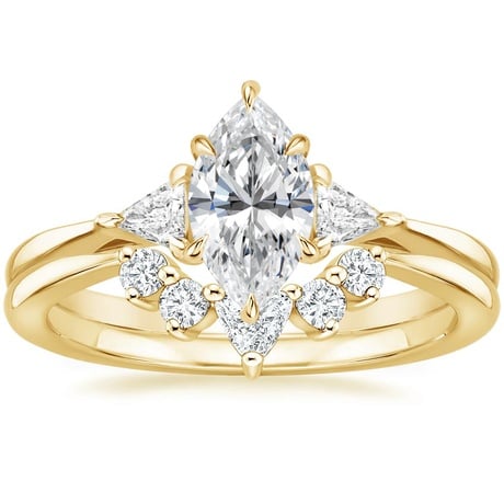 18K Yellow Gold Trillion Three Stone Diamond Engagement Ring with Hadley Contoured Diamond Ring