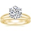 18K Yellow Gold Six-Prong Classic Ring with Petite Comfort Fit Wedding Ring