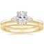 18K Yellow Gold Perfect Fit Three Stone Pear Diamond Ring with Petite Comfort Fit Wedding Ring