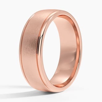 Beveled Edge Matte with Grooves 7mm Wedding Ring in 14K Rose Gold