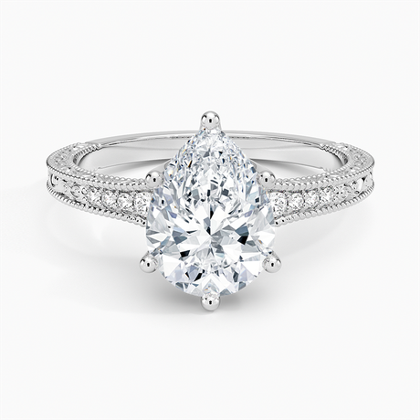 18K White Gold Hudson Engraved Diamond Ring