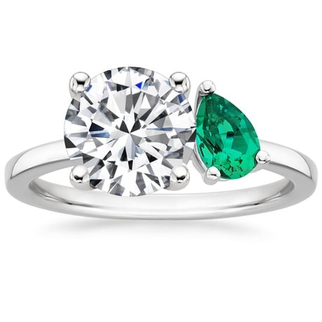 Platinum Viridian Toi et Moi Diamond Ring