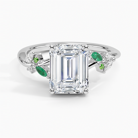 Platinum Arden Diamond Ring with Lab Emerald Accents