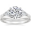 18K White Gold Luxe Trillion Cut Three Stone Diamond Ring with Petite Curved Wedding Ring