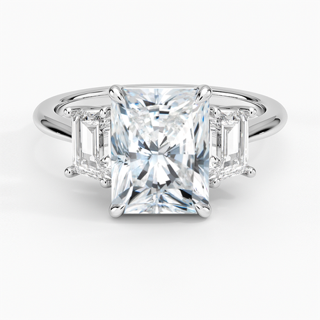 Luxe Embrace Three Stone Trapezoid Diamond Engagement Ring