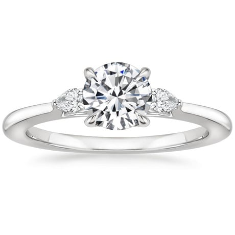 Platinum Perfect Fit Three Stone Pear Diamond Ring with Luxe Ballad Diamond Ring