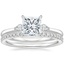 14K White Gold Perfect Fit Three Stone Pear Diamond Ring with Luxe Ballad Diamond Ring