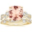 18KY Morganite Three Stone Luxe Willow Diamond Ring with Luxe Winding Willow Diamond Ring, smalltop view