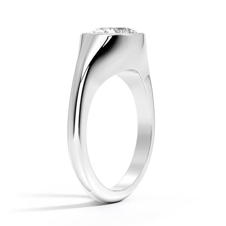 14K White Gold East-West Bezel Solitaire Signet Ring