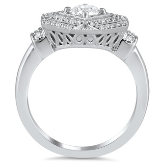 Custom Geometric Double Halo Diamond Ring