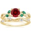 18K Yellow Gold Willow Ring With Lab Emerald Accents with Winding Willow Diamond Ring (1/8 ct. tw.)