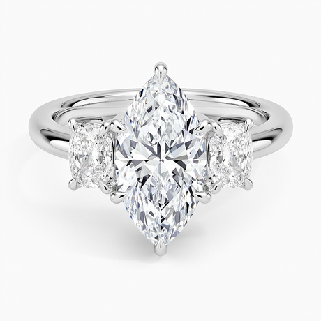 Platinum Faye Elongated Cushion Three Stone Diamond Ring
