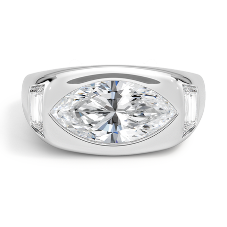 18K White Gold Sloane Three Stone Trapezoid Dome Diamond Ring (1/2 ct. tw.)