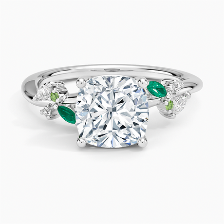 Platinum Arden Diamond Ring with Lab Emerald Accents