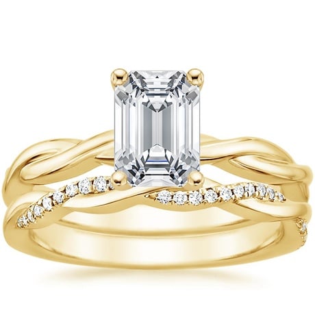 18K Yellow Gold Twisted Vine Ring with Petite Twisted Vine Diamond Ring (1/8 ct. tw.)
